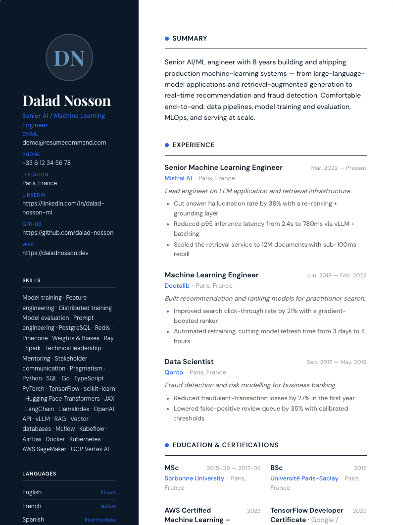 Aperçu du modèle de CV Modern