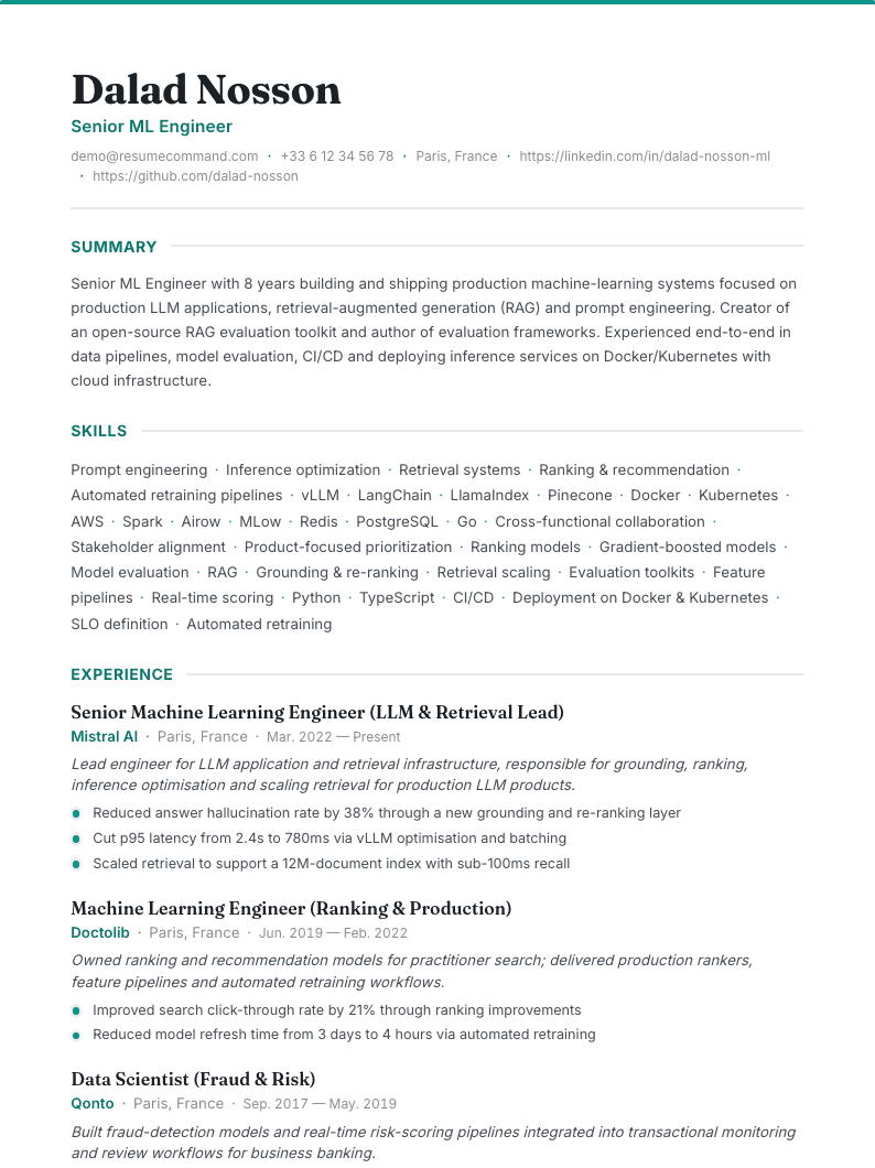 Aperçu du modèle de CV Jade