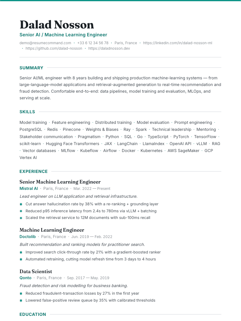 Aperçu du modèle de CV Jade
