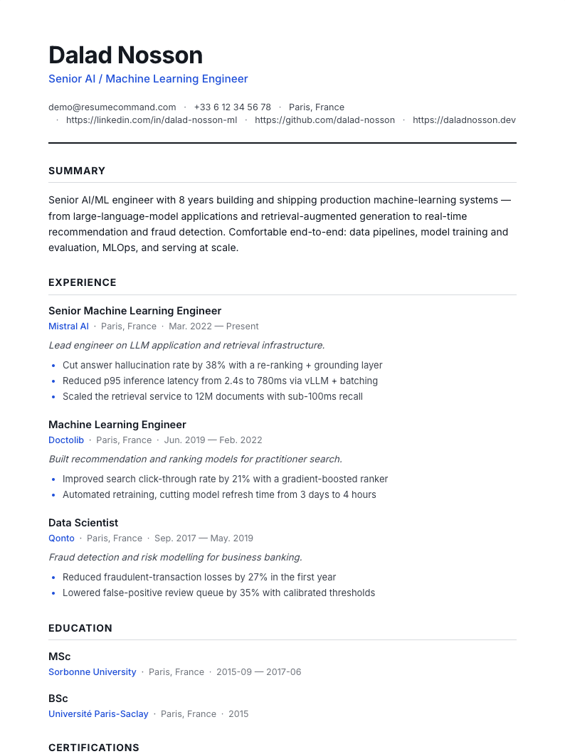 Aperçu du modèle de CV Crisp