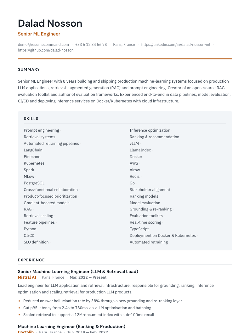 Aperçu du modèle de CV Strata